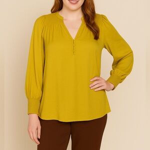 MELLODAY Chartreuse Smocked Blouse Relaxed Fit